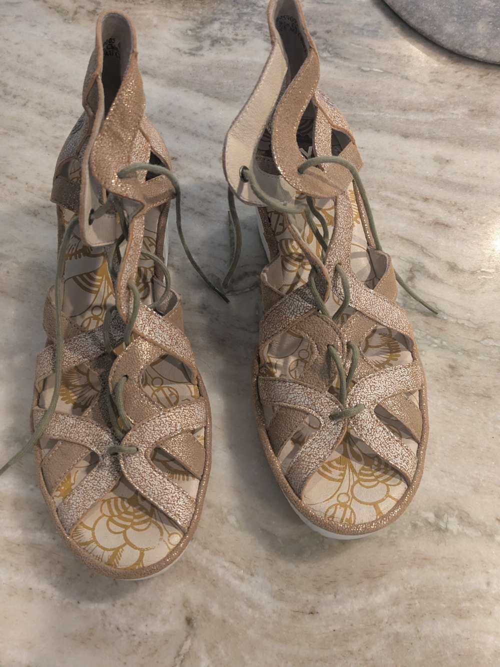 Fly London Metallic Tan Lace-Up Gladiator Sandals